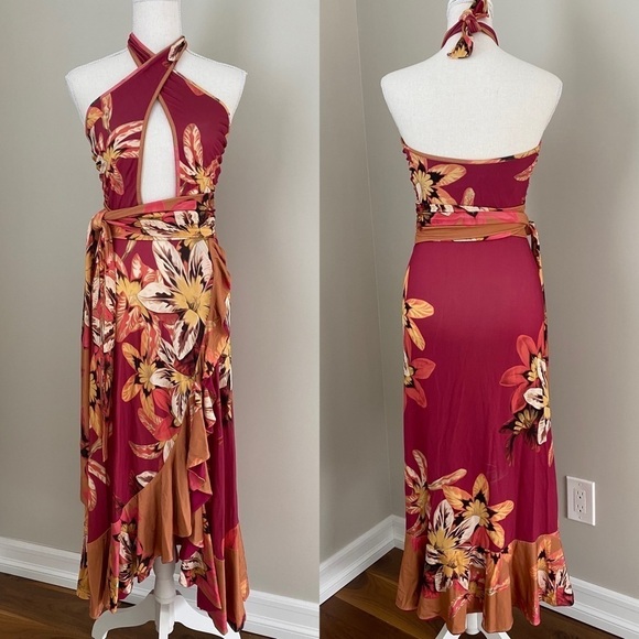 PatBO Carmen Floral Halter Wrap Dress Small - Picture 6 of 15